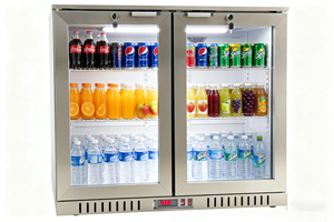 Machine à boissons froides NE-200CS-P à double porte, en acier inoxydable, avec compresseur intégré, refroidissement par air, affichage numérique et barre arrière. - Product Image 3