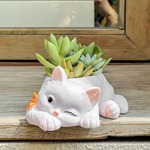 Nouveau pot de fleurs décoratif de <span class=keywords><strong>jardin</strong></span> en résine écologique, durable, léger, créatif, en forme de chat de dessin animé - Product Image 3
