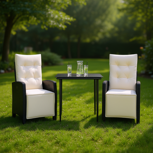 Conjunto de Comedor de Jardín Negro y Crema, 2 Plazas, Muebles de Ratán para Exteriores, Resistentes a la Intemperie, Diseño Contemporáneo - Product Image 2