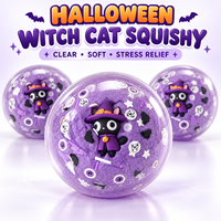 Jouet anti-stress Squishy chat sorcier violet fait main pour Halloween, à rebond lent