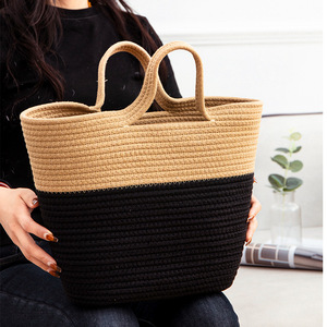 Handmade <b>straw</b> woven <b>bag</b>, beach <b>bag</b>, new style, fashionable color-blocked design for women, perfect for seaside vacations. - Product Image 4