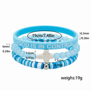 Nueva Pulsera <span class=keywords><strong>de</strong></span> Arcilla Suave con Cuentas <span class=keywords><strong>de</strong></span> Piedra Natural y Cristales Coloridos, Diseño <span class=keywords><strong>de</strong></span> Cruz, <span class=keywords><strong>Amistad</strong></span> y Fe, para Hombre y Mujer, Ideal para <span class=keywords><strong>Regalo</strong></span> - Product Image 3