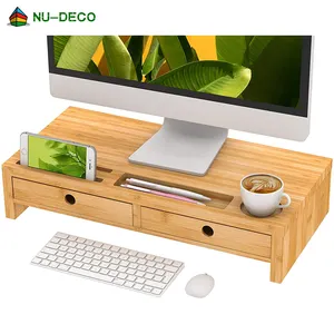 Bamboo Desk Shelf Organizer Keyboard Storage Monitor Stand Riser with Drawer