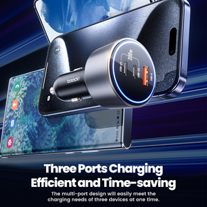 Chargeur de voiture multi-ports Toocki 200W USB-C/USB-A pour téléphone, tablette, ordinateur portable, puce intelligente, conception anti-vibration, indicateur LED - Product Image 2