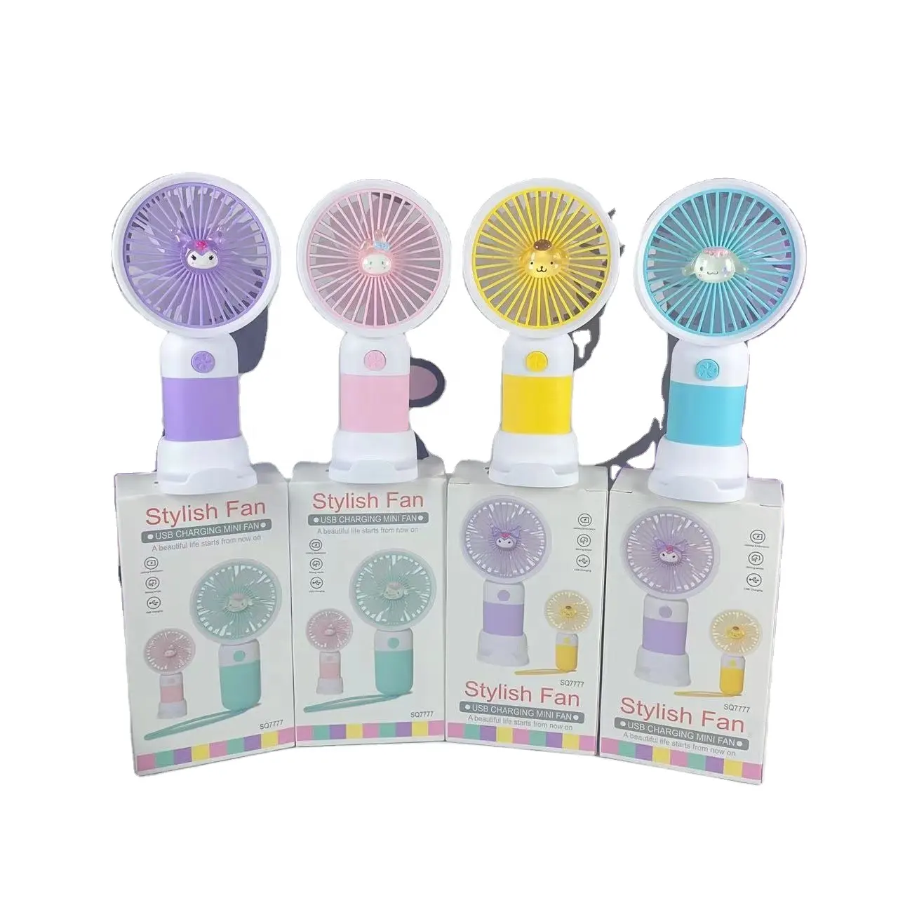 Newstar Kuromi Mymelody Cinnamoroll handheld fan Kids small fan with mobile phone stand Student USB big wind fan with light
