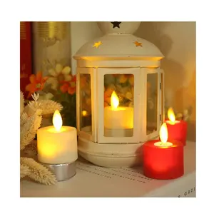 Lilin listrik kecil led untuk Natal, lampu cahaya teh tanpa api merah putih dekorasi rumah meja pernikahan