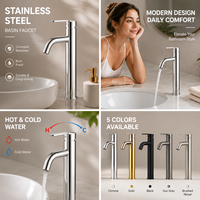 Robinet Mitigeur de Lavabo Classique Moderne Haut de Gamme en Acier Inoxydable Chromé, Monocommande, à Poser sur le Plan, pour Salle de Bain d'Hôtel