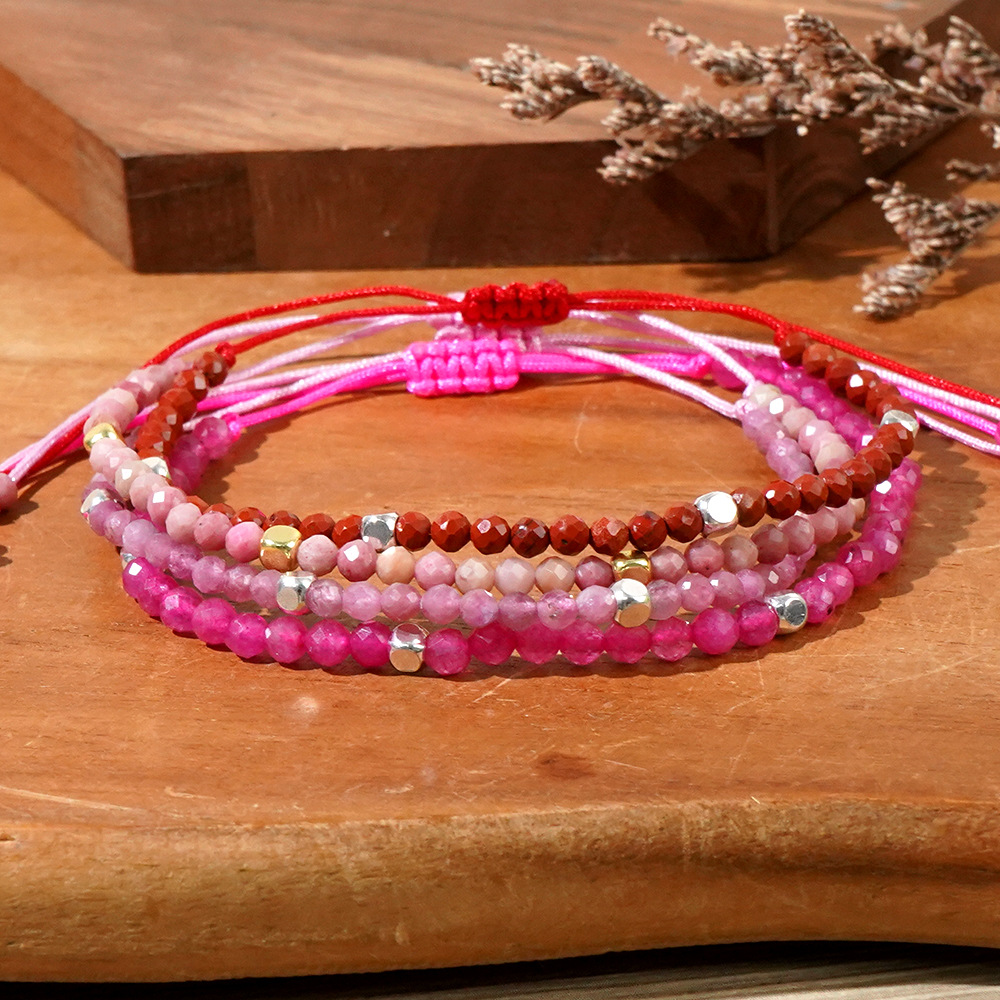 Handcrafted Women's 4mm Jade Beaded Bracelet Natural Red Jasper