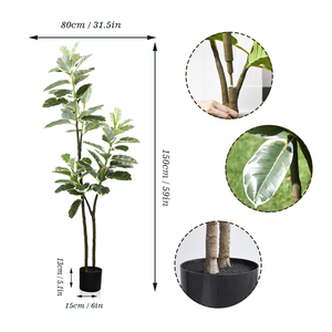 ต้นยางพาราปลอมขนาดใหญ่ 150 ซม. ต้นไทรยางพาราเทียม PVC สำหรับตกแต่งภายในบ้าน สำนักงาน โรงแรม - Product Image 2