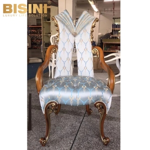 Nouvelle arrivée <span class=keywords><strong>Chaise</strong></span> <span class=keywords><strong>de</strong></span> salle à manger sans accoudoirs en bois sculpté Villa <span class=keywords><strong>de</strong></span> style français Fauteuil <span class=keywords><strong>de</strong></span> salle à manger en tissu bleu artisanal exquis <span class=keywords><strong>Chaise</strong></span> d'appoint - Product Image 3