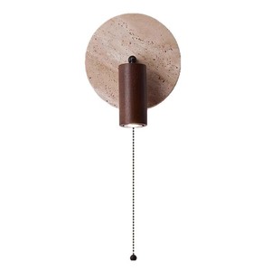 Lampe murale vintage en pierre Huangdong avec abat-jour en bois rotatif et interrupteur à chaîne, idéale pour la lecture au chevet de la chambre - Product Image 5