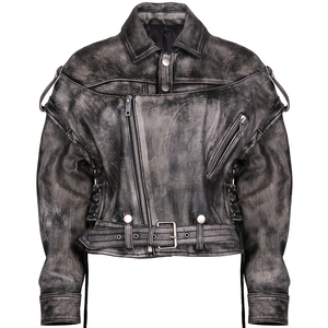 Maniche rimovibili rimovibili Vintage Moto <span class=keywords><strong>Biker</strong></span> giacca in <span class=keywords><strong>pelle</strong></span> <span class=keywords><strong>donna</strong></span> 2023 autunno giacca corta in vera <span class=keywords><strong>pelle</strong></span> da <span class=keywords><strong>donna</strong></span> - Product Image 1