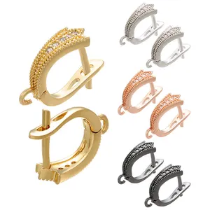 fashion gemstone Black Gold plated Silver Earring CZ Micro Pave Hoop clip on diy pendant Earrings finding with jump ring