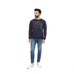 Sudadera Unisex Azul Marino con Cuello Redondo, Corte Holgado, Estampado Paisley, Forro Polar de Poliéster, Transpirable, Tejido de Punto, Ropa Casual de Otoño - Product Image 1
