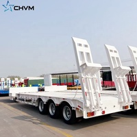 Haute résistance en acier 50T grue chariot élévateur chariot élévateur bas lit chargeur Drop Deck remorque Tri-essieu 45-70Ft extensible semi-remorque