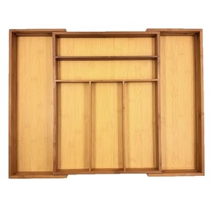 Bamboo Two Tone Telescopic <b>Storage</b> <b>Box</b> Rectangular With Partitions For <b>Kitchen</b> Drawer Organizers - Product Image 1