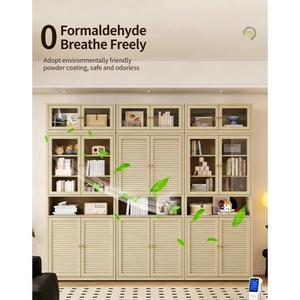 Bibliothèque moderne en acier avec portes et étagères en verre pour le rangement à domicile, au bureau ou dans le salon - Product Image 5