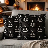 Housse de coussin Halloween, motif citrouille orange et fantôme, carrée, en polyester