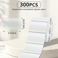 Stiker Label Termal Transparan Holografik 1x2 Inci Perekat Sendiri Berlubang Tahan Air untuk Printer Termal