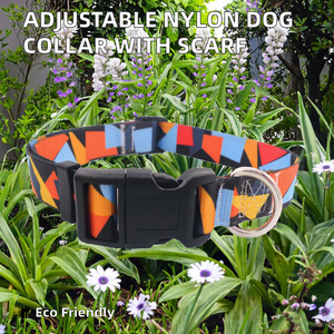 Adjustable Eco-Friendly Nylon Dog Collar Durable Outdoor Safety Features Printed Pattern Polyester <b>Scarf</b> Decoration Multi-Color - Product Image 2