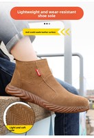 Chaussures de soudeur anti-étincelles pour hommes, chaussures de sécurité en daim anti-perforation, anti-écrasement, à embout d'acier, bottes de travail basses à enfiler