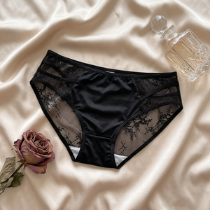 Wholesale Women Luxury Satin Lace <b>Bikini</b> Panties Multi Straps Side Cut Out Mid Waist <b>Sheer</b> Mesh Soft Stretch Ladies Underwear - Product Image 3