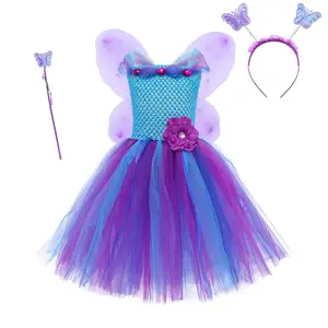 Baige Hada azul y púrpura lindo elfo disfraz niños princesa tutú vestido para niñas cumpleaños