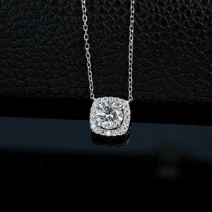 925 Sterling Silver Lab Grown Diamond <b>Cushion</b> Cut Halo Pendant Necklace for Women - Product Image 2