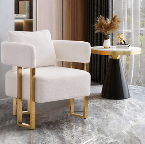 Fauteuil d'appoint moderne capitonné pour salon avec pieds en métal doré, sans roulettes, pour bureau à domicile et espace de dressing de chambre - Product Image 3