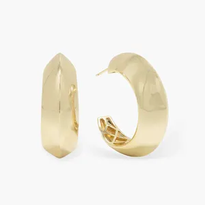 925 Sterling Silver Jewellery 14K 18K Plain Gold Plated Half Open Hoop Earring For Women Jewelry