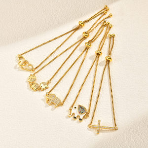 Bracelet réglable en acier inoxydable plaqué or avec zircon en forme d'éléphant, style européen/américain, pour femmes - Product Image 2