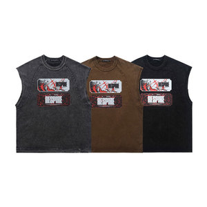 Men's Sleeveless T Shirt Vintage Washed Muscle Tee Graphic Print Cotton Knit <b>Raglan</b> Armholes Streetwear <b>Top</b> - Product Image 4