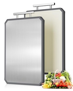 Grande planche à découper carrée double face en acier inoxydable antibactérien, résistante à la moisissure, pour cuisine, en bois massif d'ébène - Product Image 1