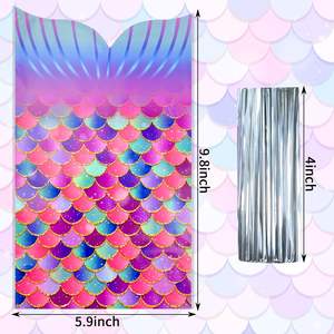 Bolsas <span class=keywords><strong>de</strong></span> plástico <span class=keywords><strong>de</strong></span> celofán <span class=keywords><strong>de</strong></span> sirena <span class=keywords><strong>de</strong></span> diseño único para niña, cumpleaños, fiesta temática del mar, dulces, galletas, aperitivos - Product Image 3