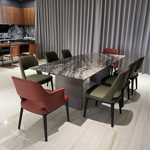 Ensemble <span class=keywords><strong>de</strong></span> chaises <span class=keywords><strong>de</strong></span> salle à manger nordique moderne à dossier haut en bois massif tissu en cuir <span class=keywords><strong>4</strong></span> chaises pour bureau à domicile parc Designer Table à manger meubles - Product Image 4