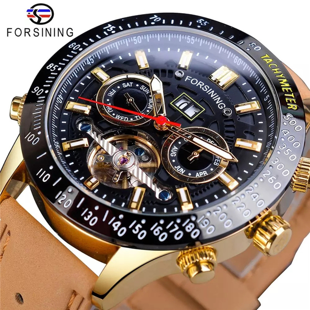 Forsining Automatic Watches Mechanical Mens  Fashion Man Clock Genuine Leather Strap Waterproof Erkek Kol Saati GMT1170