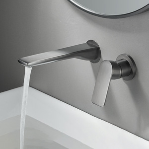 Robinet de lavabo mural à poignée unique, avec cartouche céramique, en cuivre, anti-éclaboussures, eau chaude et froide - Product Image 2