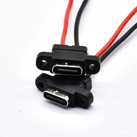 Connecteur femelle Type-C 2P moulé par injection, étanche IP65, avec trou de fixation, contacts plaqués or, boîtier nickelé, pour PCB
