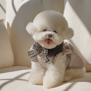 2025 sonbahar ve kış yeni iki parçalı haki yay kazak ceket + kürk eşarp kedi küçük köpek giysileri - Product Image 5