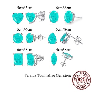 Boucles <span class=keywords><strong>d</strong></span>'oreilles classiques en <span class=keywords><strong>argent</strong></span> sterling S925 imitation tourmaline Paraiba, style brésilien populaire, pour femmes, bijoux fins - Product Image 2