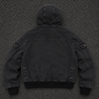 Blouson Bomber Homme en Jean Cargo Long à Capuche, Style Vintage Oversize, Noir Délavé, avec Poches et Fermeture Éclair, Streetwear