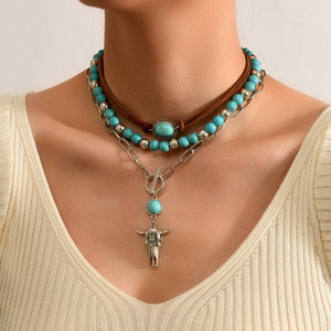 Conjunto de Collares de Turquesa Estilo Boho, 9 Piezas de Joyería Vaquera Occidental con Colgantes de <span class=keywords><strong>Cactus</strong></span> y Corazón - Product Image 2