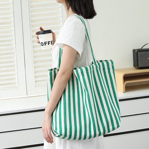 Sac fourre-tout décontracté à grandes rayures artistiques, style forêt, en toile contrastante, sac à main pour femme - Product Image 2