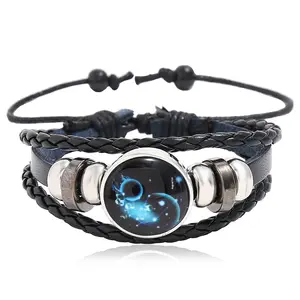 Manufacturers supply 12 constellation cowhide bracelet couple luminous twelve constellation star bracelet