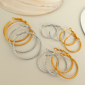 <b>Hoop</b> Earrings For Women Gold Silver Twist Design <b>Large</b> Size Fashion Jewelry - Product Image 1