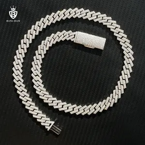 Hot Selling 2 Rows Cubic Zirconia Iced Out Cuban Link Chain Sterling Silver 13mm Cuban Chain