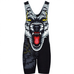 Traje de Lucha Libre con Diseño de Lobo Estampado por Transferencia Térmica, Tejido Transpirable de Spandex y Poliéster, Logotipo Frontal, Ropa Deportiva para Adultos - Product Image 1