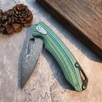 Couteau de poche pliable de haute qualité 58-60HRC, lame en acier Damas, manche G10, couteau utilitaire de combat pour le camping en plein air et la défense personnelle