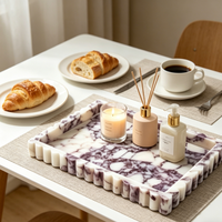 Plateau en marbre Calacatta Viola naturel pour salle de bain, plateau décoratif en pierre pour vanité, grand plateau de service et de rangement en marbre pour commode