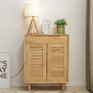 Nordic Style Solid Wood <b>Shoe</b> Cabinet With Doors <b>Storage</b> Entryway Cabinet Natural Wood Color For Home Use - Product Image 3